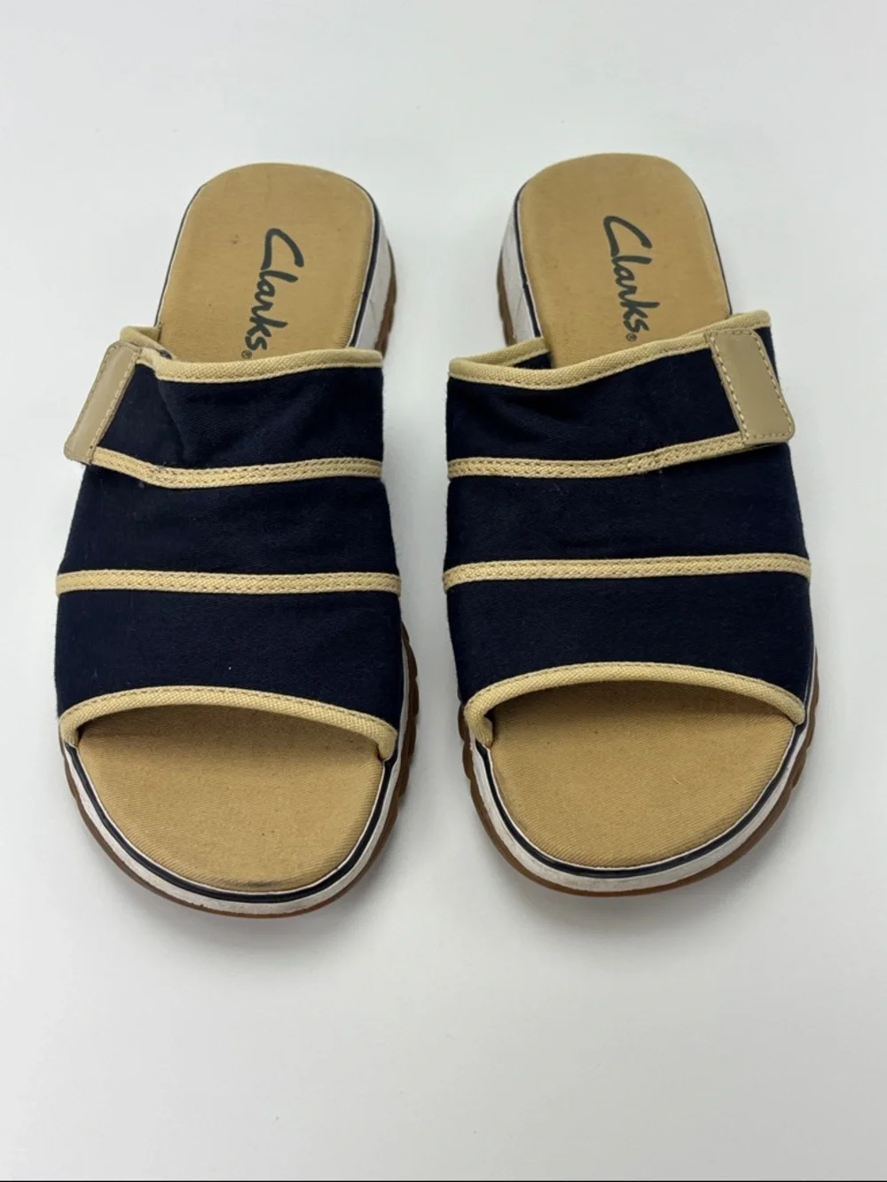 Clarks Navy Taupe Hyannis Slide Sandal‎ - size 8